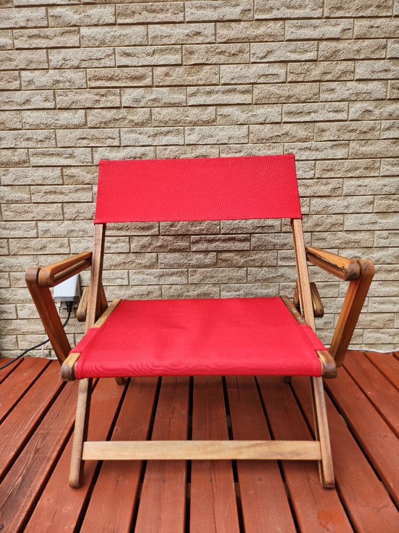 アウトドア折り畳みチェア 木製フレーム レッドファブリック 2脚セット新品