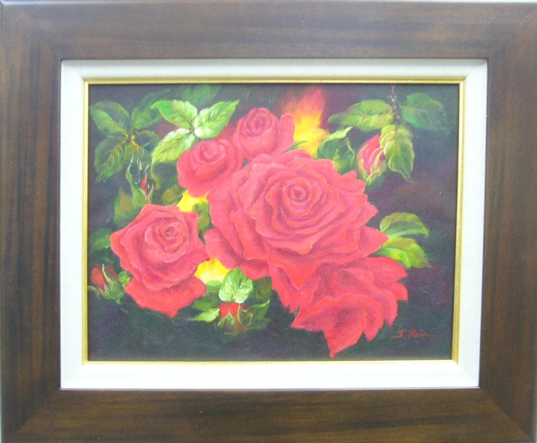 絵画 油絵 作者不詳 肉筆油絵 静物画 赤い薔薇