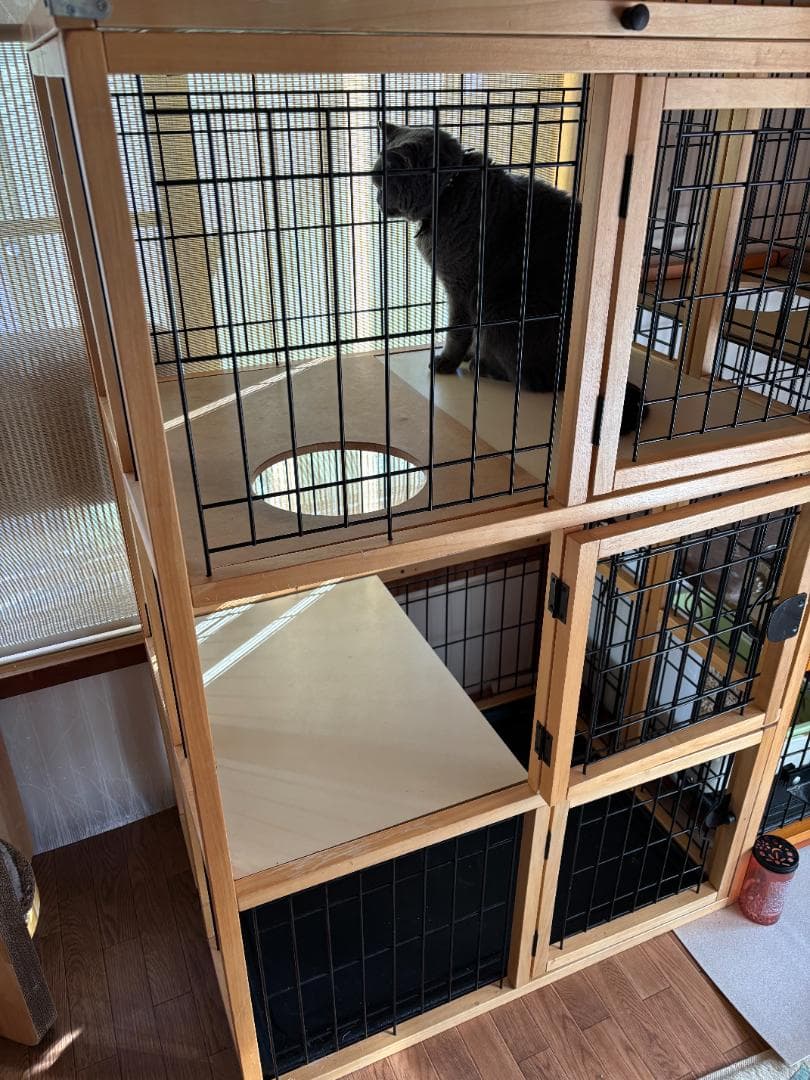①廃盤品 希少ナチュラルワン☆彡木製キャット猫ケージ（３段ナチュラル色）