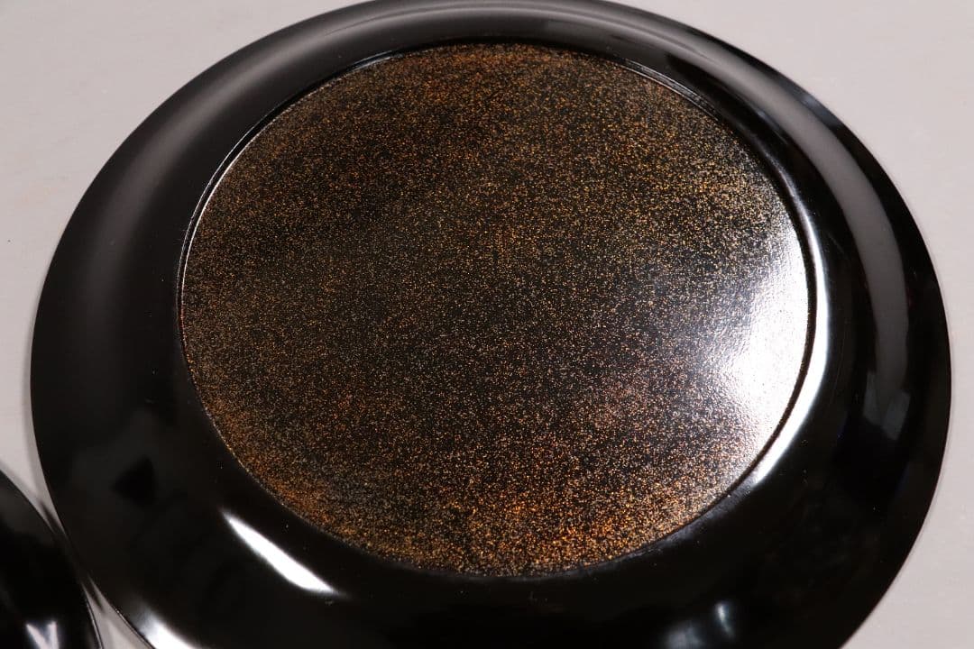 MA218 時代漆器 松竹梅鶴金蒔絵 縁唐草 黒塗 大徳寺盆 二客 菓子盆 木皿