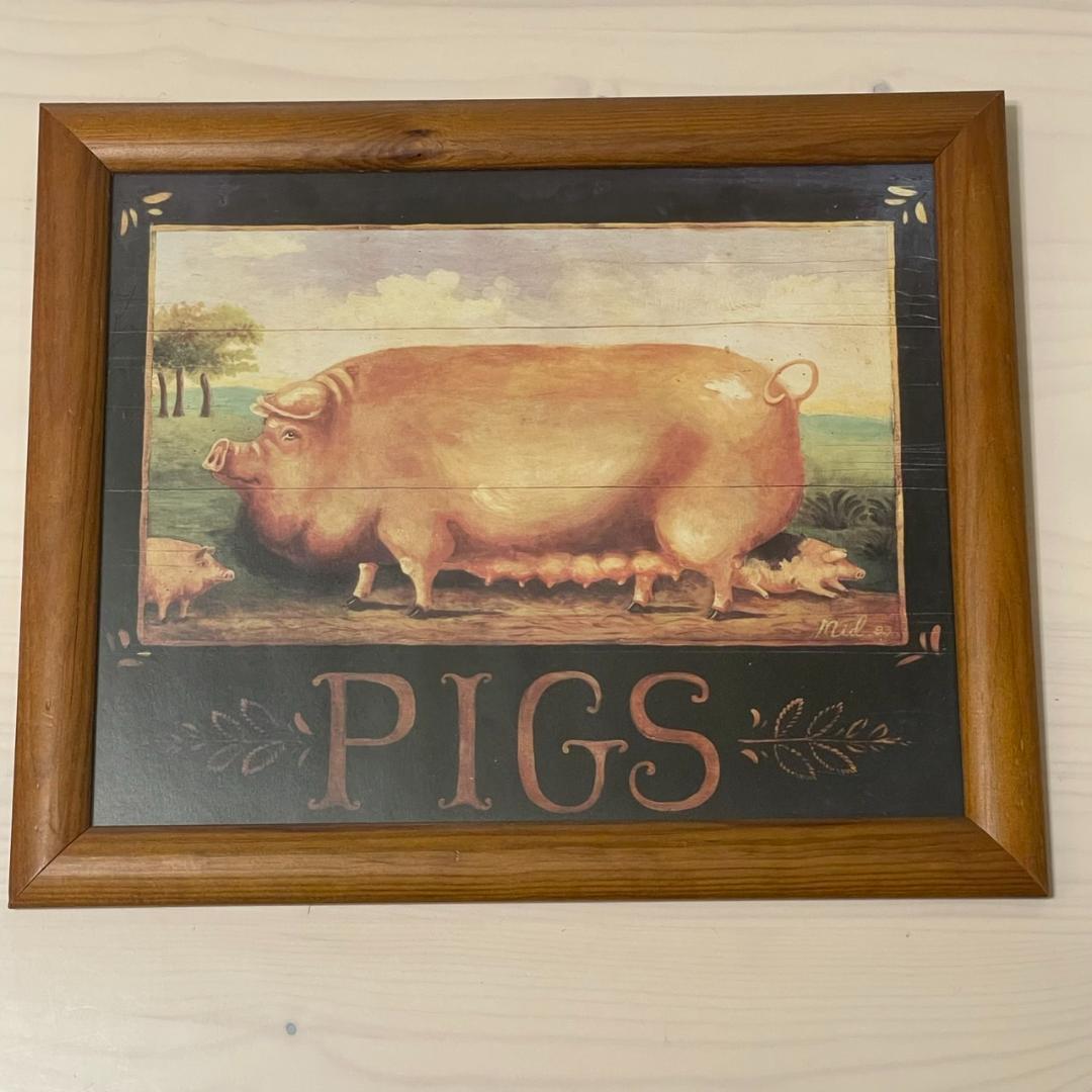 イギリス購入★木製額入り絵 PIG & SHEEP