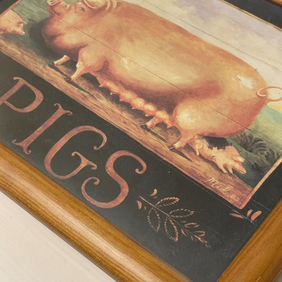 イギリス購入★木製額入り絵 PIG & SHEEP