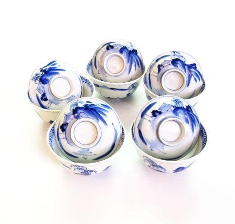 骨董品 アンティーク 蓋付き小鉢 5客セット　何焼きか不明？