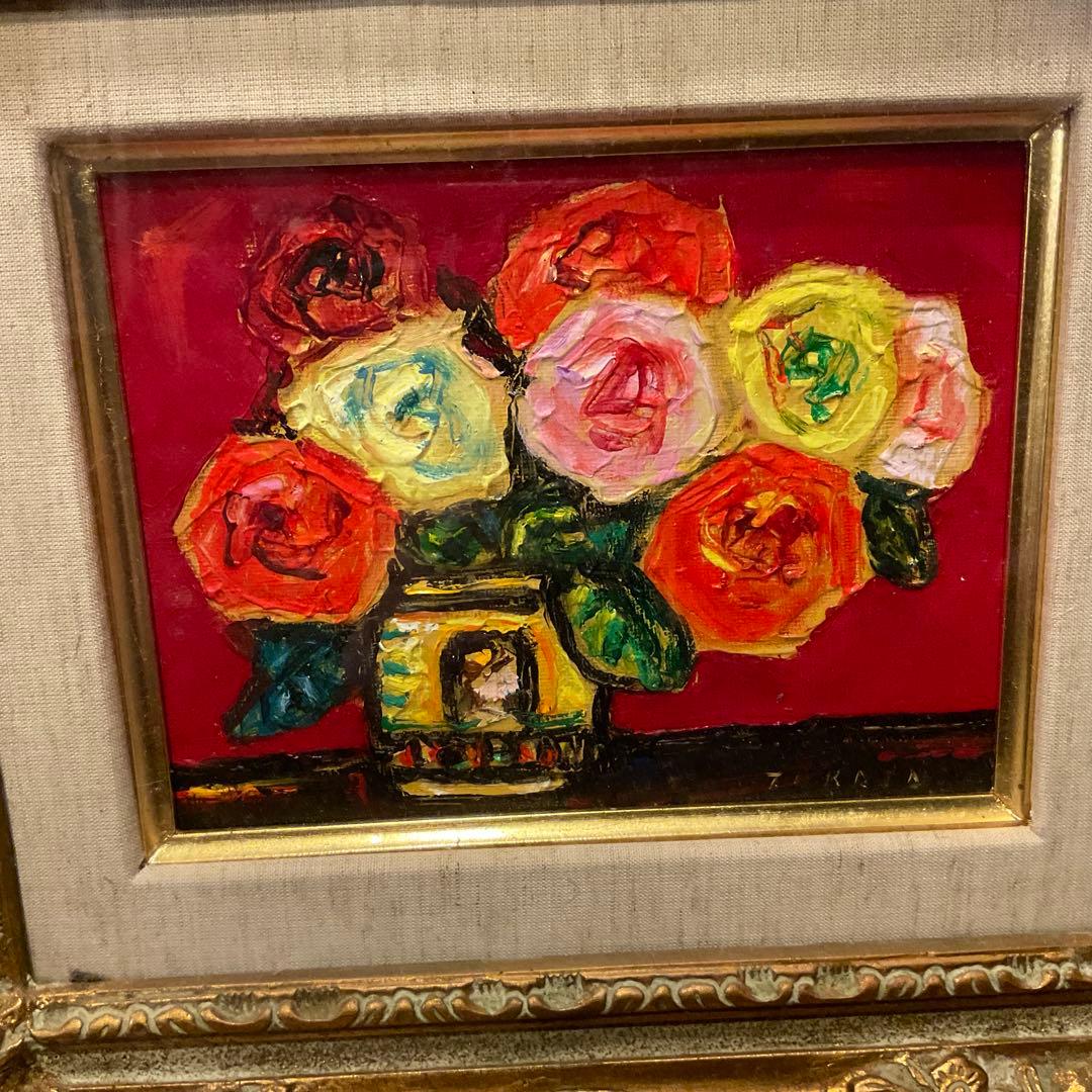 市村司「ばら」薔薇/バラ 油彩 アートクラブ会員 油彩画 額付き アート 絵画