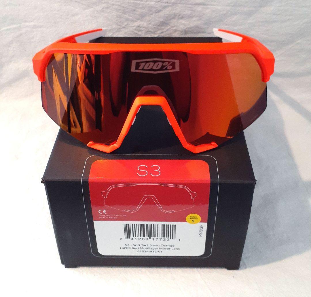 100% S3 ネオンオレンジ レッドミラーレンズ ワンハンドレッド サングラス