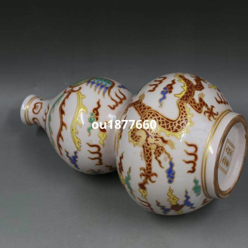 青花五彩龍鳳紋瓢簞瓶 景徳鎮 陶磁器 装飾品 現代工芸品 美術品 置物