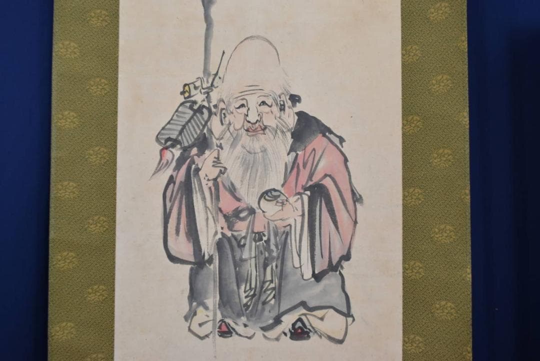 【真作】葛堂栄隆/寿老人図/掛軸☆宝船☆AB-65