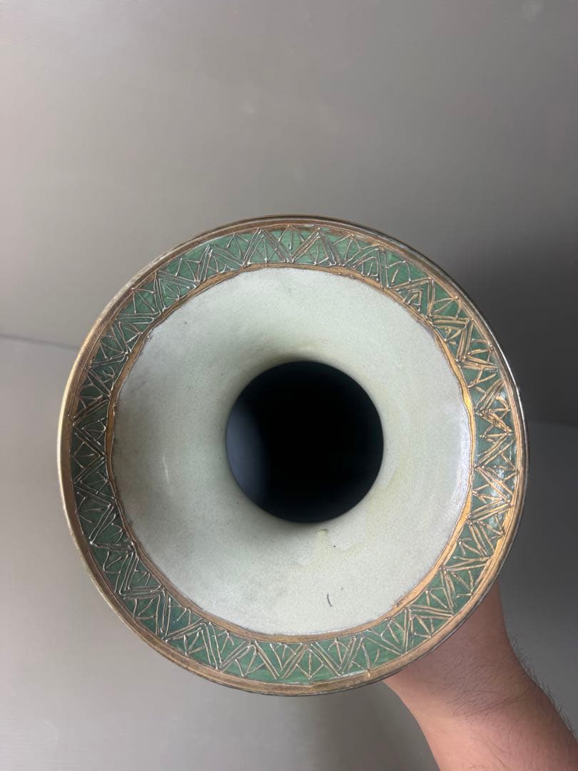 2624 骨董　薩摩焼　金襴手人物文　花瓶　大型　50cm