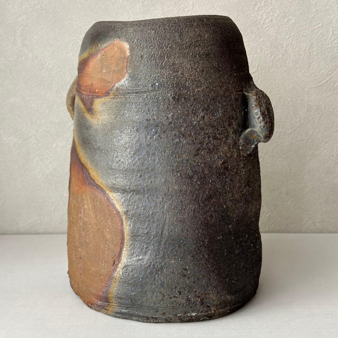 和仁栄幸(正興) 備前 花器 窯変耳付花入 共箱