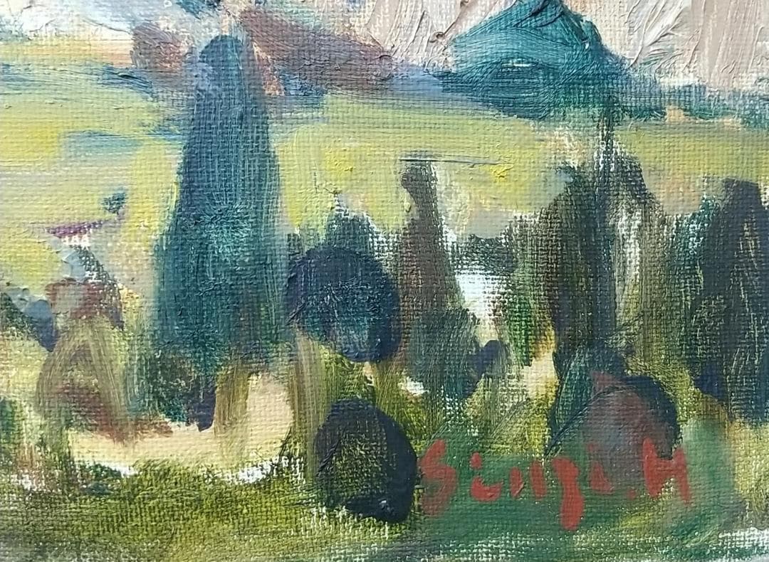 絵画「箱根初冬」 1968 F6 油絵 油彩画 風景画 アート