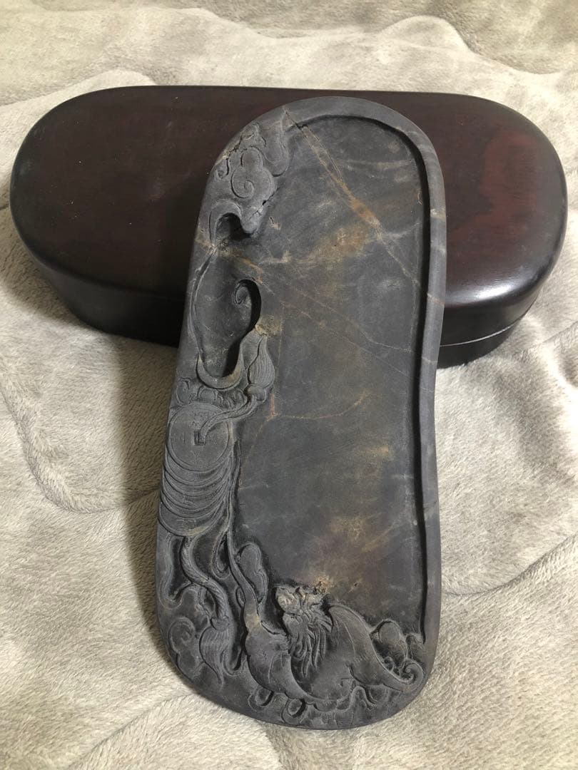 すずり 端溪硯 雲龍文 老坑水岩 大西洞 金暈 五彩釘 書道具 端渓硯 文房四寶