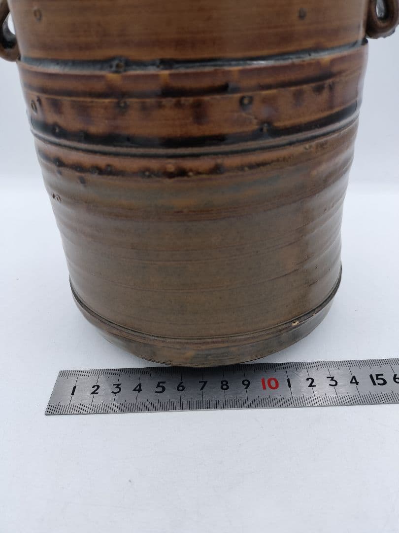 c525 水指 渋紙耳付 上野焼 15代　熊谷紅陽　木箱 茶道具 古物