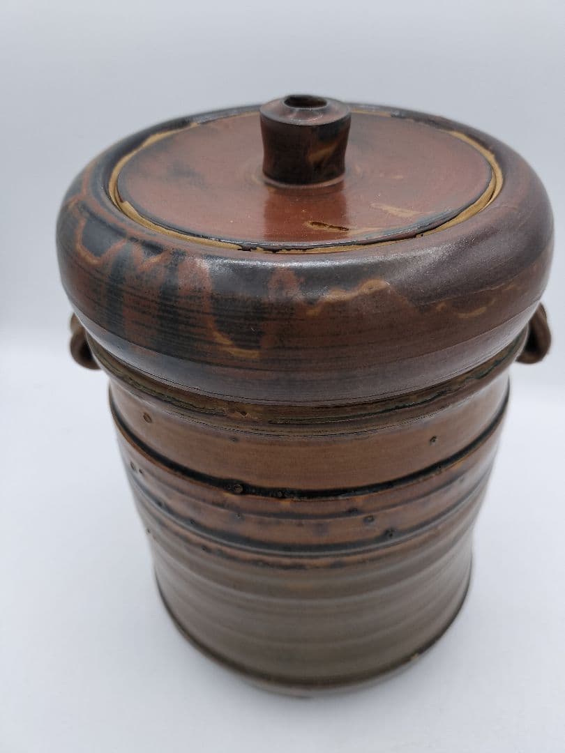 c525 水指 渋紙耳付 上野焼 15代　熊谷紅陽　木箱 茶道具 古物