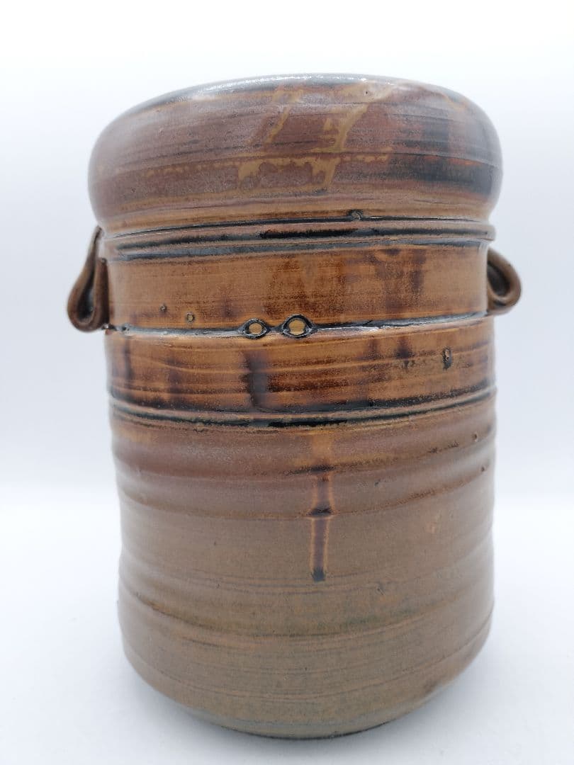 c525 水指 渋紙耳付 上野焼 15代　熊谷紅陽　木箱 茶道具 古物