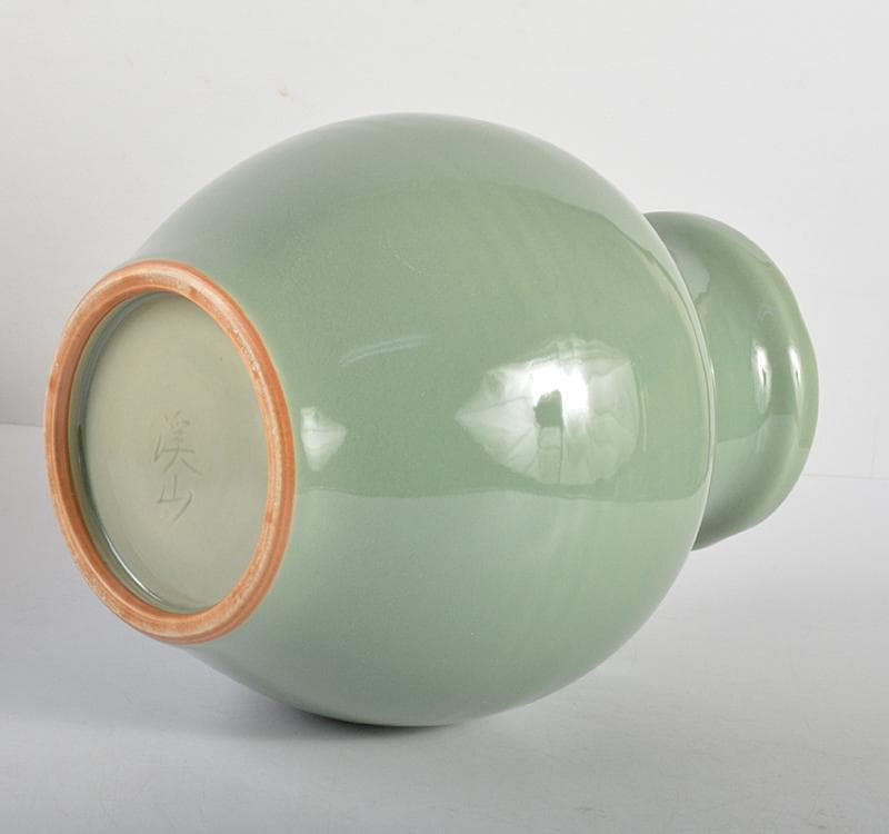 平安　加藤渓山作　天龍寺青磁　花生　花瓶　共箱　V　R4450C