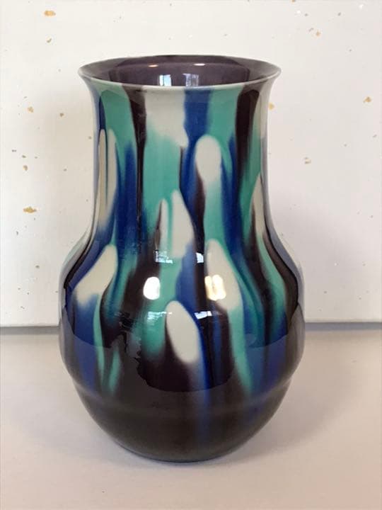 人間国宝 三代 徳田 八十吉 (正彦) 彩釉 花器 共箱 栞　本物保証　T46