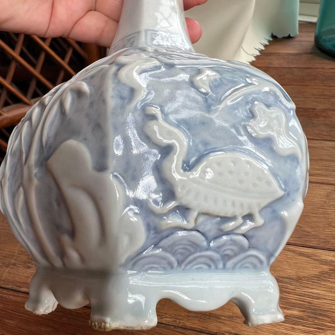 李朝 鹿 鶴 兎 亀 竹 梅 分院 朝鮮 骨董品 花瓶 壺 陶器 染付 染め付け