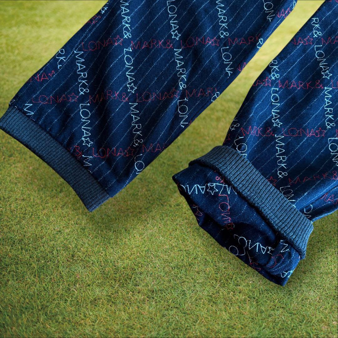 起毛素材　秋冬　マークアンドロナ　ジョガーパンツ　総柄　S〜M相当　紺　ネイビー