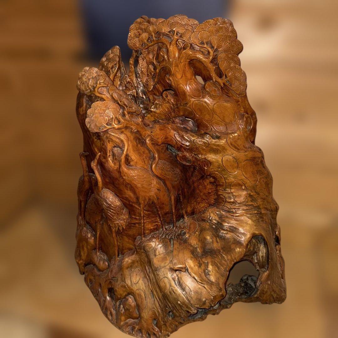 かなりレアな木製彫刻 鳥と植物のデザイン インテリア