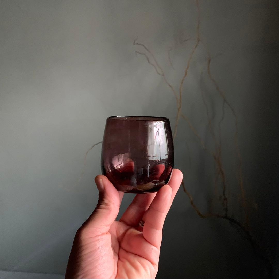 紫ガラス 塩笥形 大盃 ぐい呑み 酒器 大正〜昭和 古道具 アンティーク