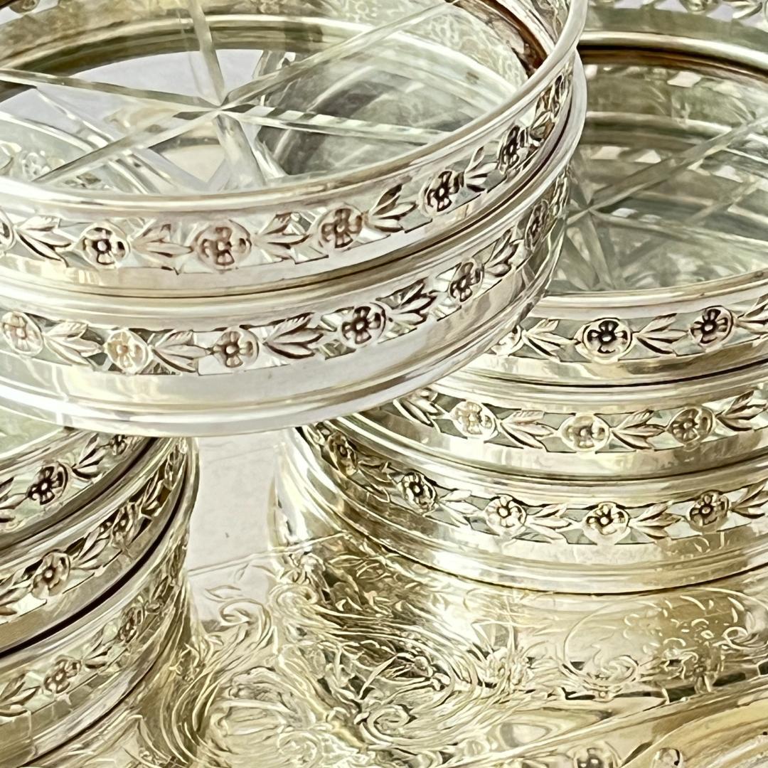 【BIRKS】 【純銀/ガラス】フローラルのコースター 8枚 スターリング