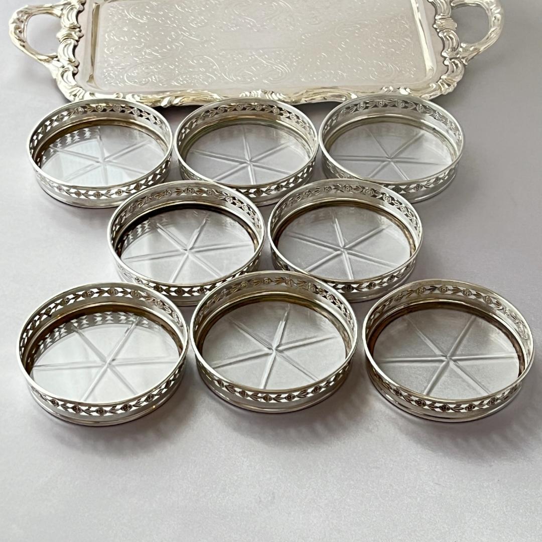 【BIRKS】 【純銀/ガラス】フローラルのコースター 8枚 スターリング