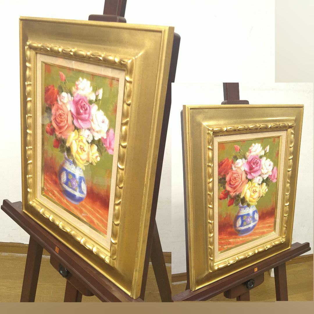 AD15 本物保証 倉橋寛 油彩 4号 薔薇 額装 額縁 専用紙箱