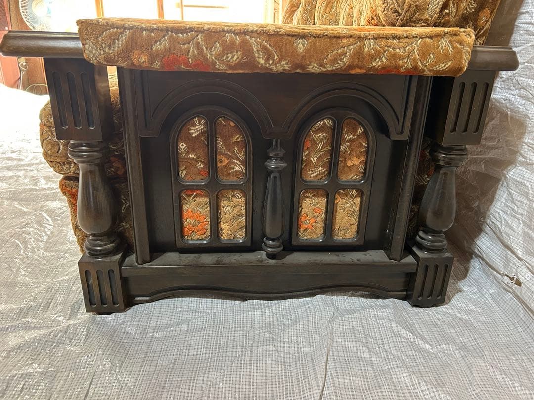 アサヒ木工　アンティーク金華山1Pソファ　昭和レトロ