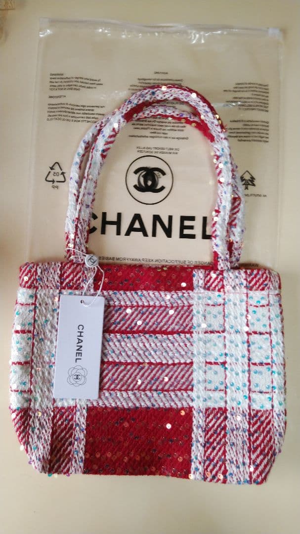 CHANELビューティーノベルティツイードスパンコールトートバック