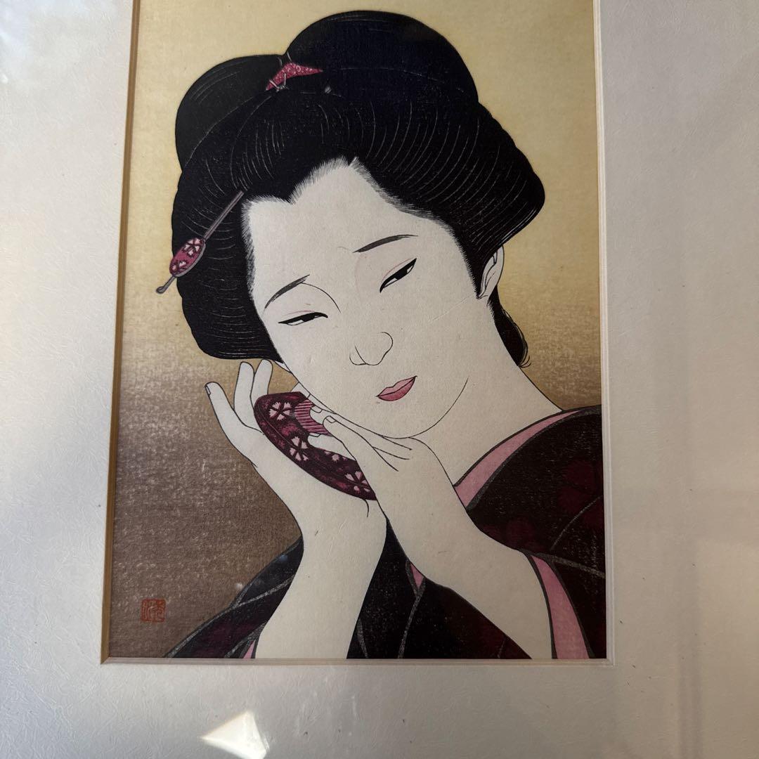 瀧秀水　木版画　浮世絵　美人画　想い　限定品日本画　伝統美術コレクションレア