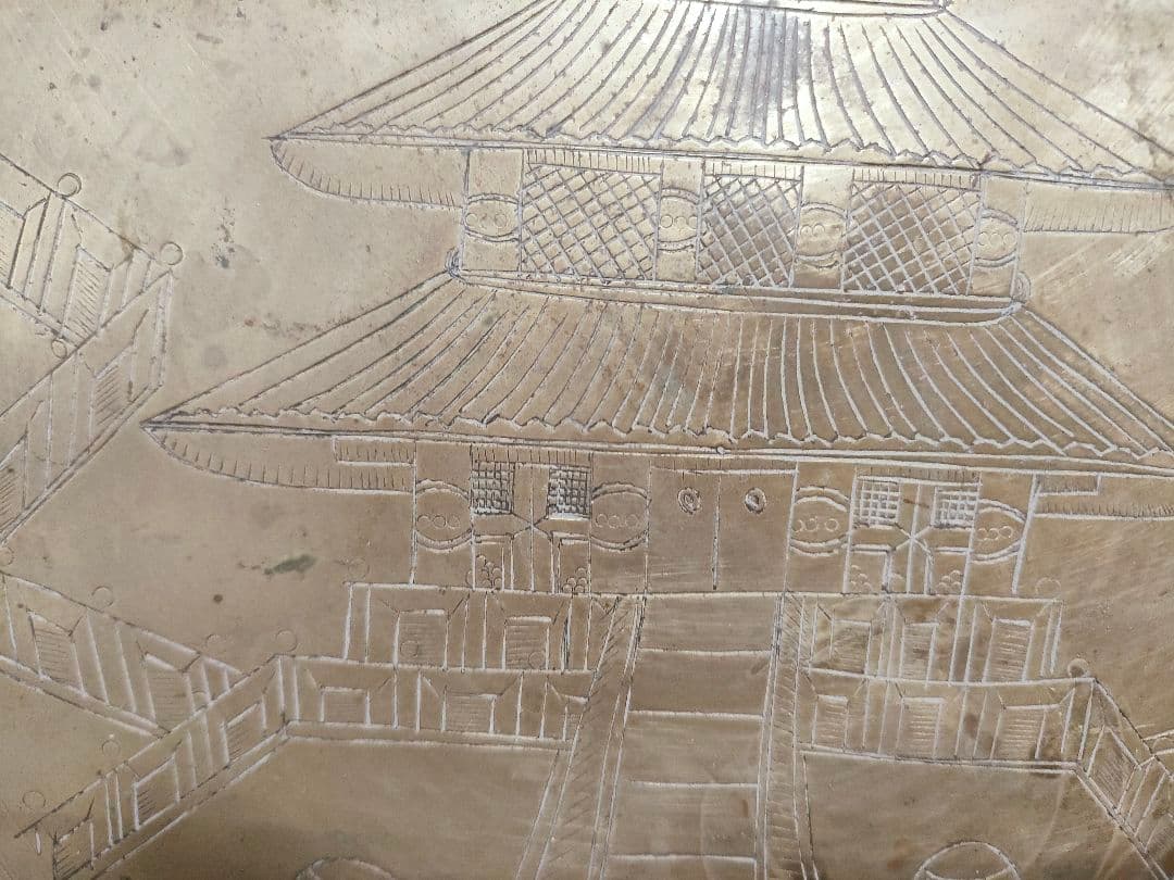 戦前軍隊資料　支那駐屯歩兵第一連隊 記念盆　天壇彫金　日本陸軍　真鍮製トレイ