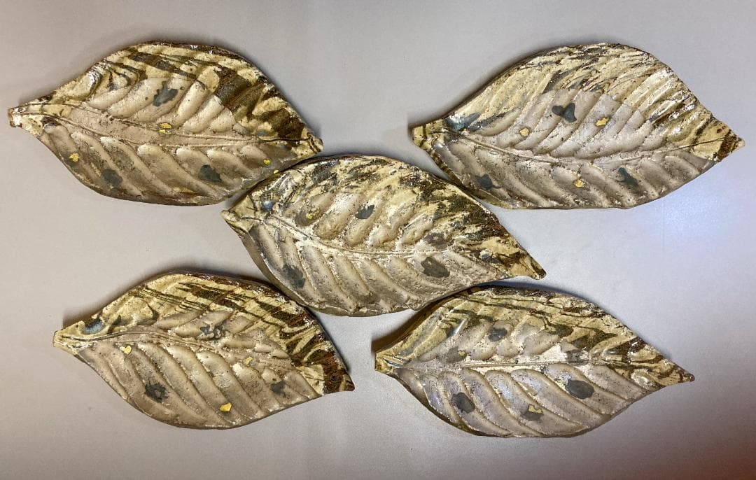 【値下】【5客】坪島土平 銀彩木ノ葉皿 共箱 【真作保証】