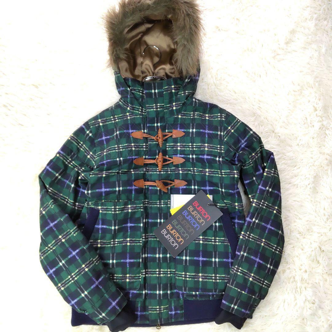 【新品未使用品】バートン　ファーフードチェックスキーウェア　スノーボード　緑