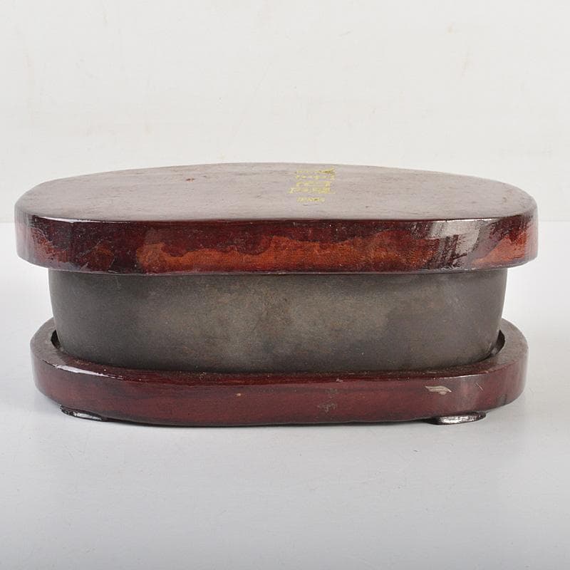 中国　書道具　梅花文　端渓硯　唐木蓋　V　6619