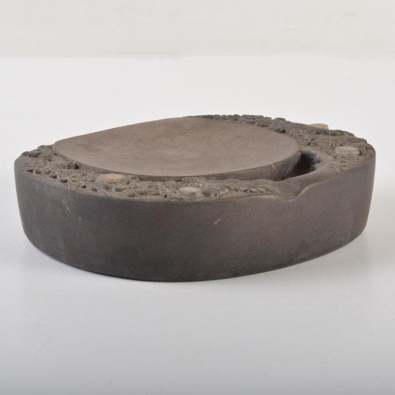 中国　書道具　梅花文　端渓硯　唐木蓋　V　6619