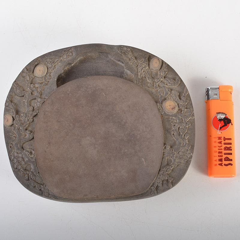 中国　書道具　梅花文　端渓硯　唐木蓋　V　6619