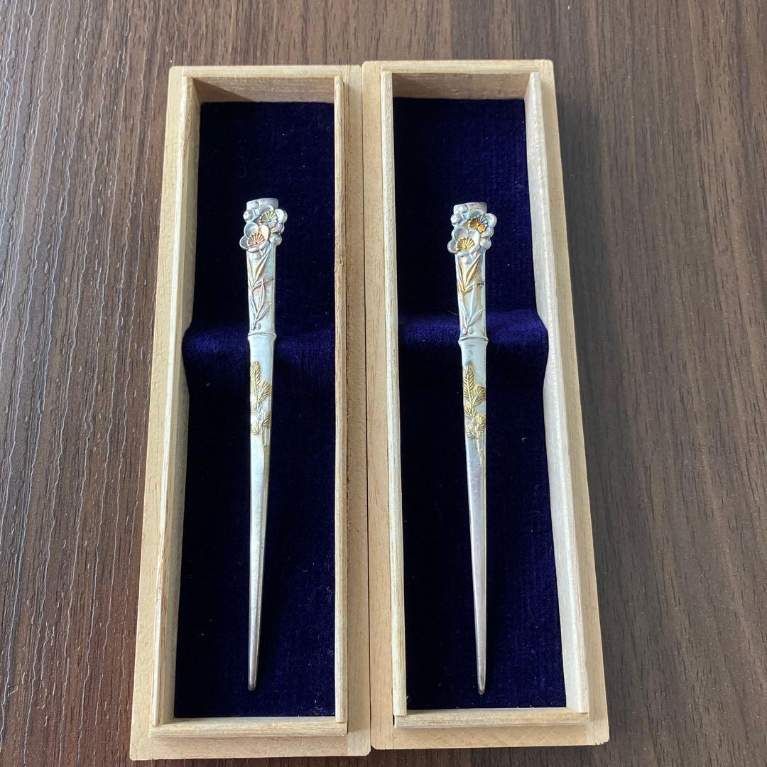 銀器の栞　楊枝　銀製 花装飾 木箱入り