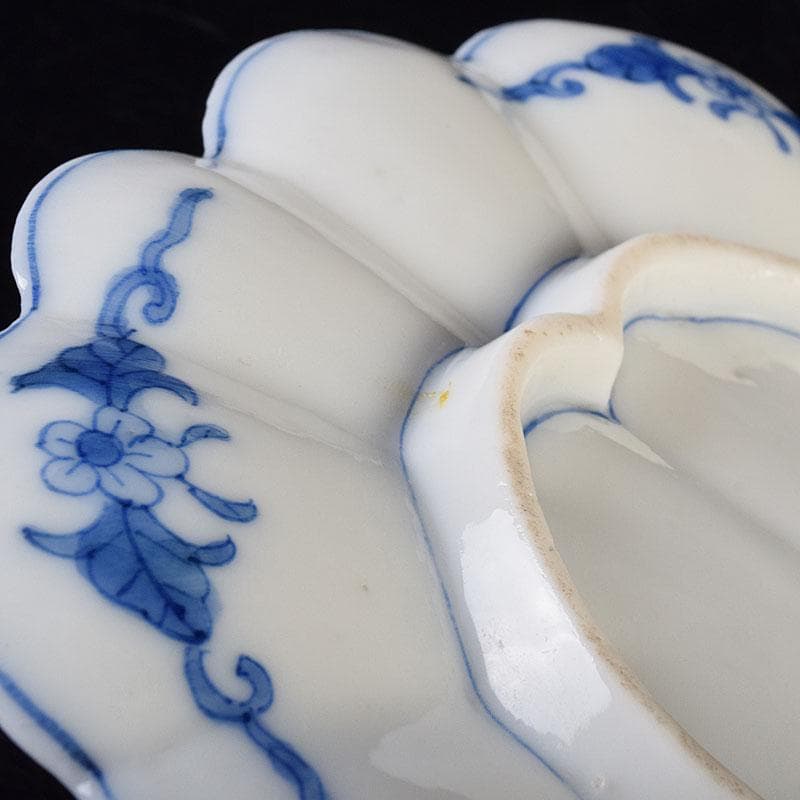 瀬戸焼　松籟園製　染付　花鳥文　扇面皿　V　R9526