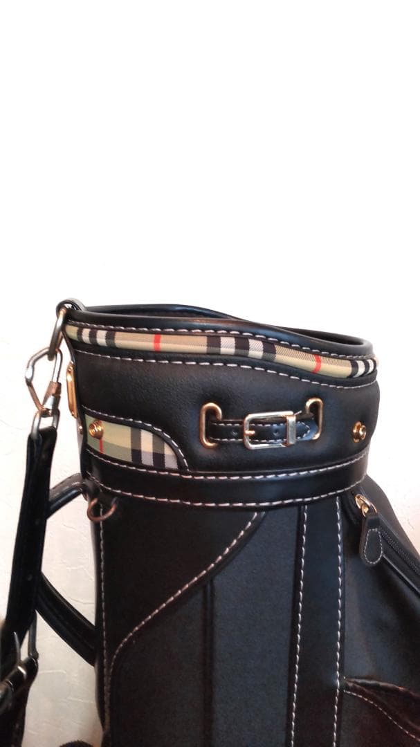 【中古・美品】バーバリー キャディバッグ ノバチェック ブラックレザー