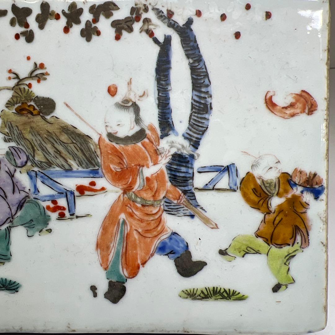 中国清時代　新渡粉彩　陶枕　幅18㎝　東な7-1221☆2F