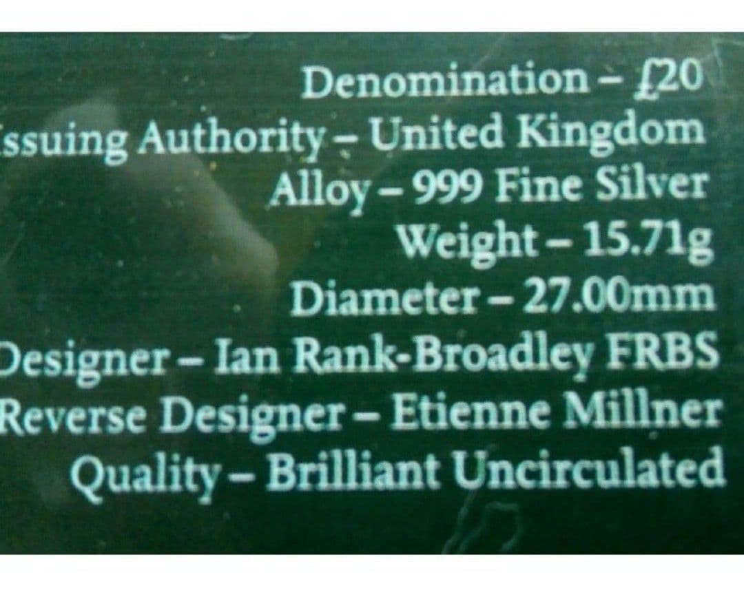 英国 イギリス ￡20 銀貨999ag 15.71g27mmチャーチル デザイン