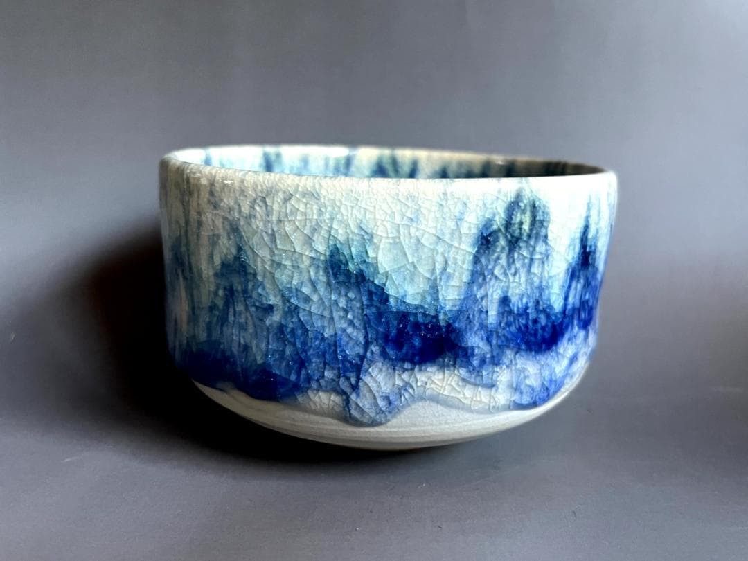 茶碗■平安【藤平正文】京焼・五条坂 光悦のすみしみやこ 青釉 清水焼 骨董品■