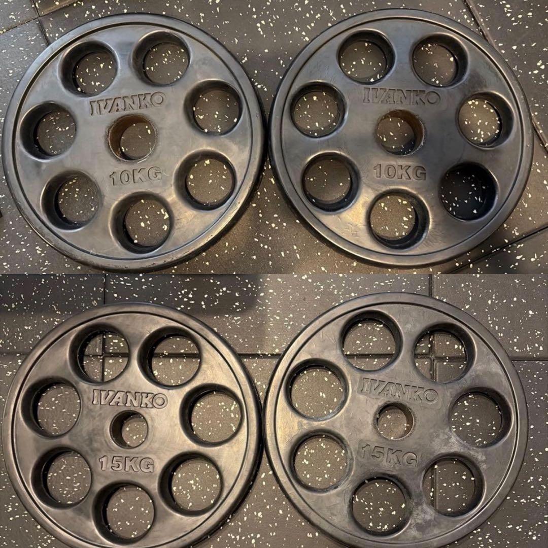 手渡可IVANKOイヴァンコオリンピックラバーバーベルプレート10,15㎏セット