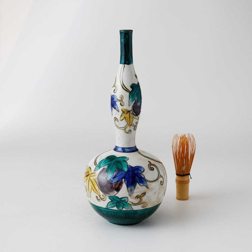 九谷焼 吉田屋写 色絵唐草文 瓢箪形花入 花器 花瓶
