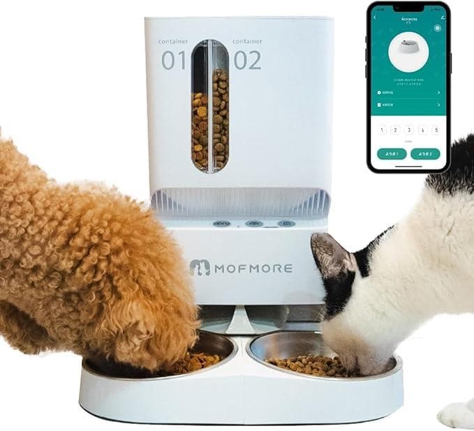 MOFMORE 自動給餌器 猫 2匹 多頭飼い 5L 2種類のゴハンが出せる