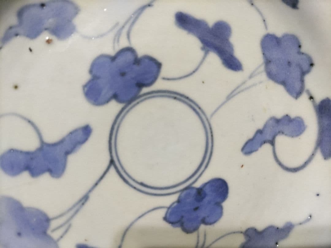 藍九谷　花唐草　皿（15.5㎝）　生掛け釉　初期伊万里　江戸前期