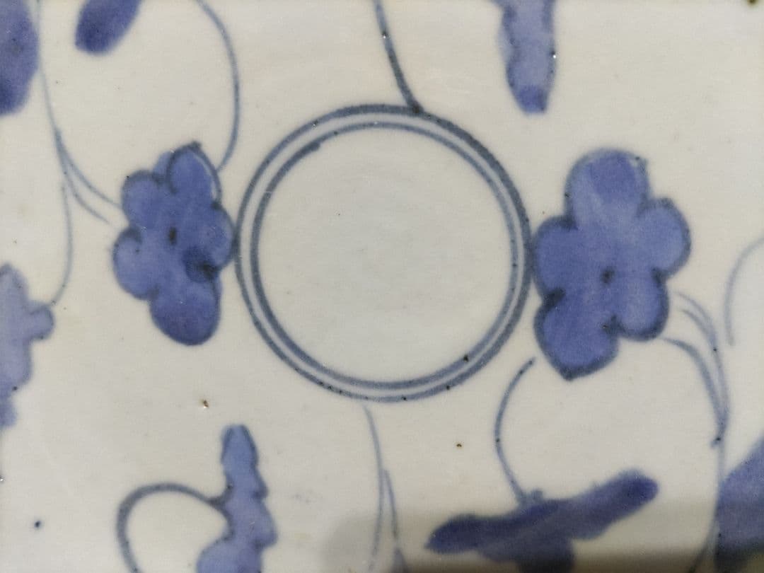 藍九谷　花唐草　皿（15.5㎝）　生掛け釉　初期伊万里　江戸前期