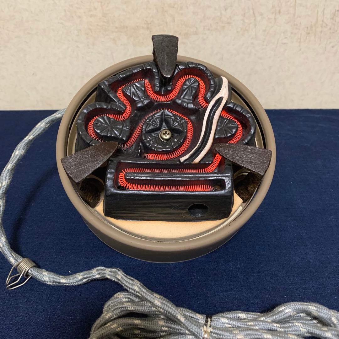 未使用 風炉 茶釜 電熱器 本焼斑唐銅鬼面風炉 野々田製電熱器 敷板 茶道具