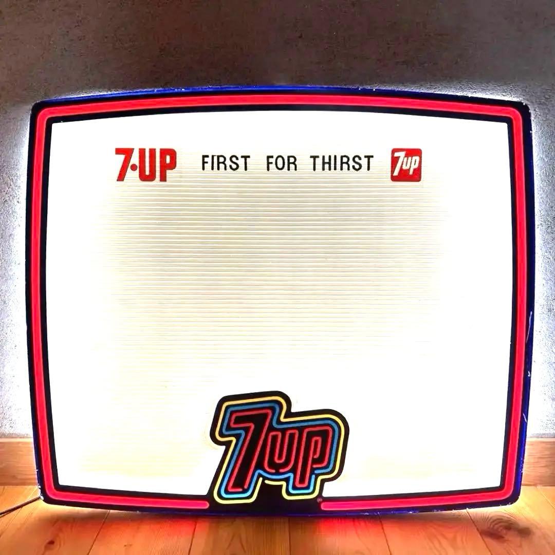 70年代　セブンアップ　メニューボード　7up ライトアップ　看板　ネオンサイン