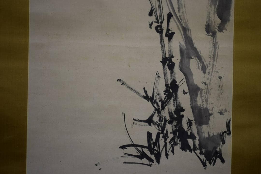 真作/田崎草雲/竹石図/高森砕巌の桐極箱付/布袋屋掛軸HI-240